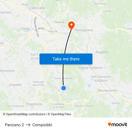 Panzano 2 to Compiobbi map