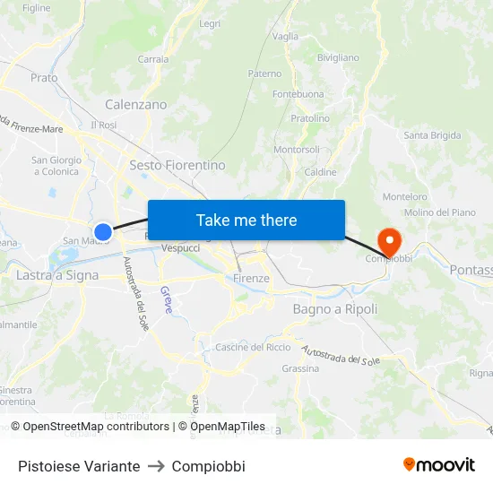 Pistoiese Variant to Compiobbi map
