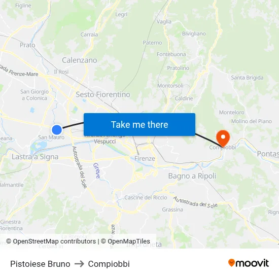 Pistoiese Bruno to Compiobbi map