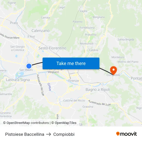 Pistoiese Baccellina to Compiobbi map