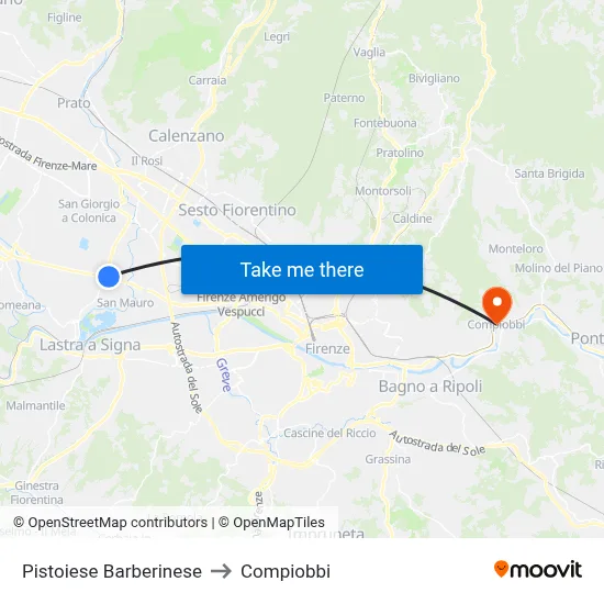Pistoiese Barberinese to Compiobbi map