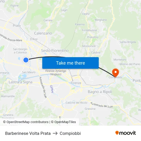 Barberinese Volta Prata to Compiobbi map