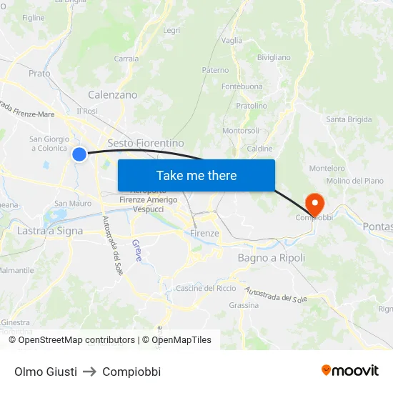 Olmo Giusti to Compiobbi map