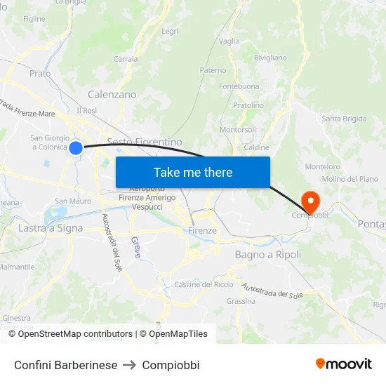 Barberino Borders to Compiobbi map