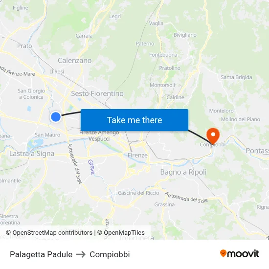 Palagetta Padule to Compiobbi map