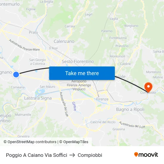 Poggio a Caiano Soffici Street to Compiobbi map