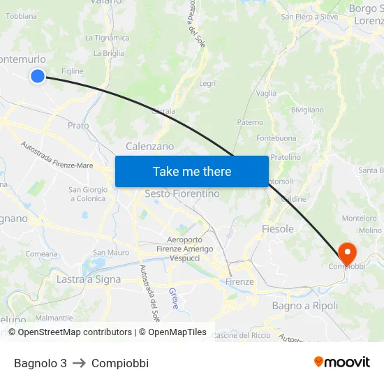 Bagnolo 3 to Compiobbi map