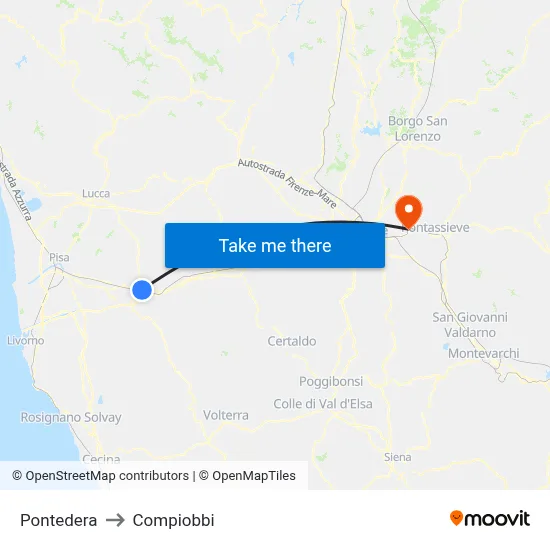 Pontedera to Compiobbi map