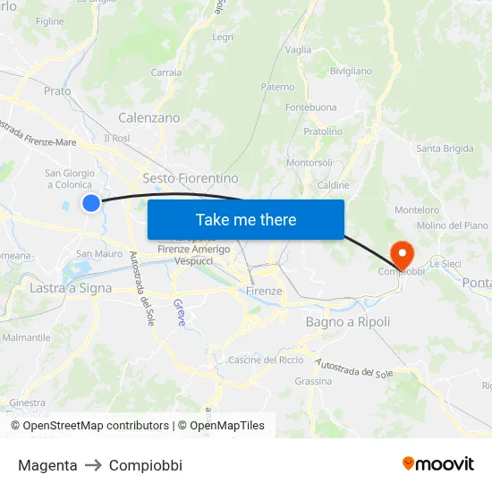 Magenta to Compiobbi map
