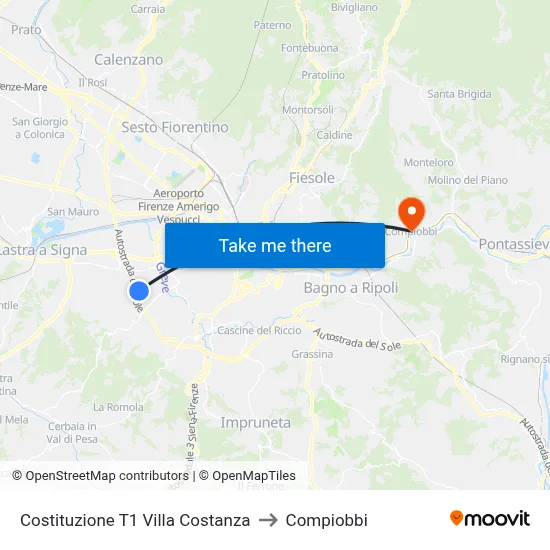 Constitution T1 Villa Costanza to Compiobbi map