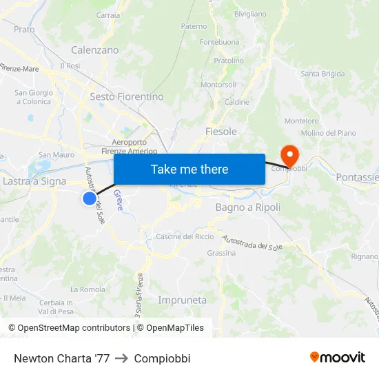 Newton Charta '77 to Compiobbi map