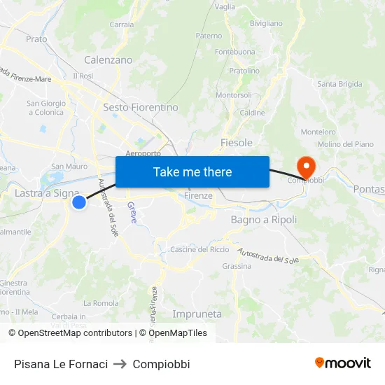 Pisana Le Fornaci to Compiobbi map