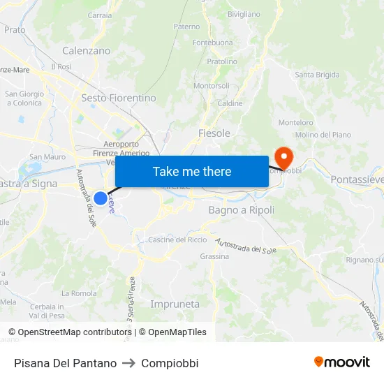 Pisana Del Pantano to Compiobbi map