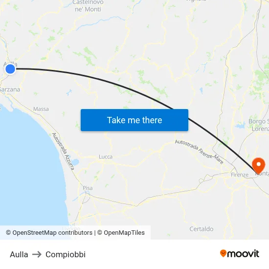 Aulla to Compiobbi map