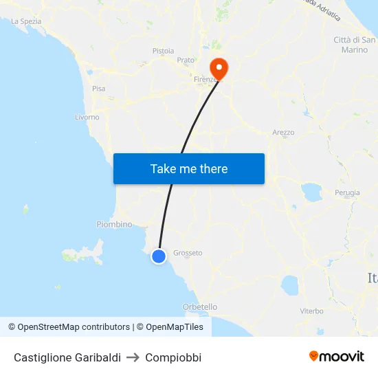Castiglione Garibaldi to Compiobbi map
