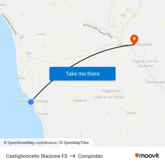 Castiglioncello Railway Station to Compiobbi map