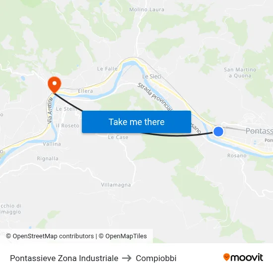 Pontassieve Industrial Zone to Compiobbi map
