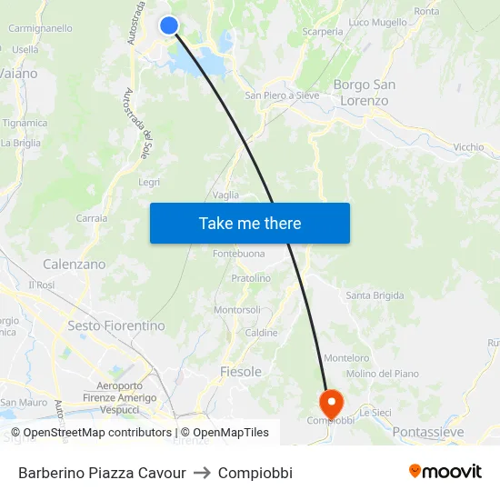 Barberino Piazza Cavour to Compiobbi map