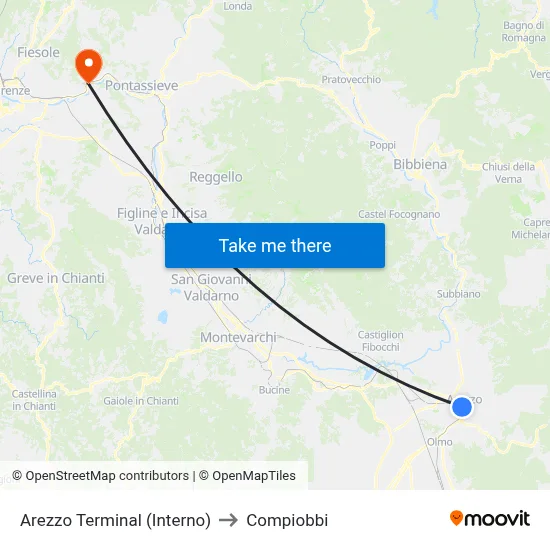 Arezzo Terminal (Interior) to Compiobbi map