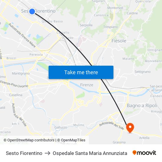 Sesto Fiorentino to Ospedale Santa Maria Annunziata map