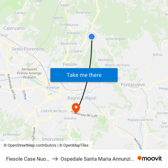 Fiesole Case Nuove to Ospedale Santa Maria Annunziata map