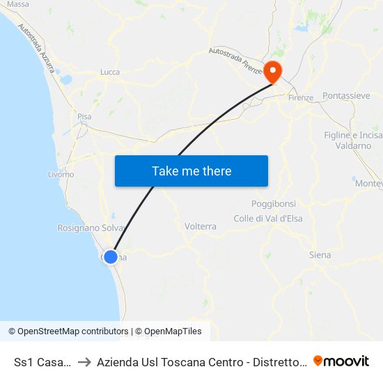 Ss1 Casa Maffi to Azienda Usl Toscana Centro - Distretto Campi Bisenzio map