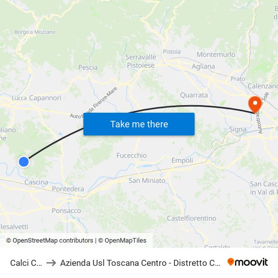 Calci Coop to Azienda Usl Toscana Centro - Distretto Campi Bisenzio map