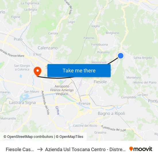 Fiesole Case Nuove to Azienda Usl Toscana Centro - Distretto Campi Bisenzio map