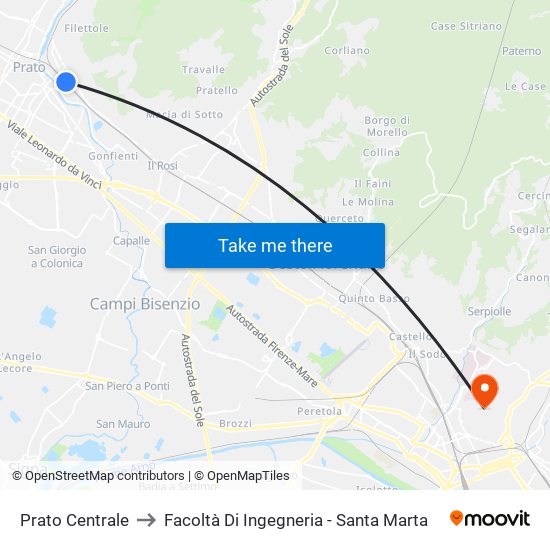 Prato Centrale to Facoltà Di Ingegneria - Santa Marta map