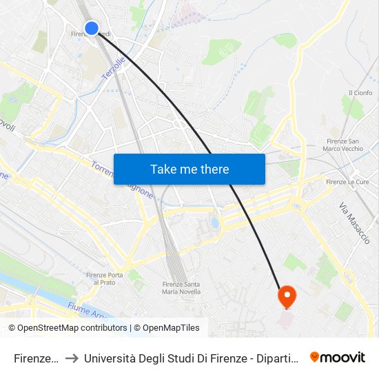 Firenze Rifredi to Università Degli Studi Di Firenze - Dipartimento Di Lettere E Filosofia map