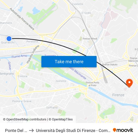 Ponte Del Pecora to Università Degli Studi Di Firenze - Complesso Dell'Orbatello map