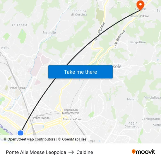 Ponte Alle Mosse Leopolda to Caldine map