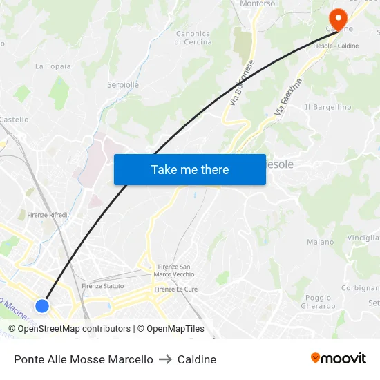 Ponte Alle Mosse Marcello to Caldine map