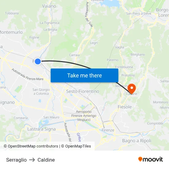 Serraglio to Caldine map