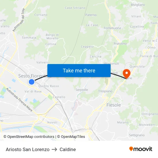 Ariosto San Lorenzo to Caldine map