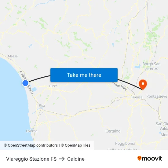Viareggio Railway Station to Caldine map
