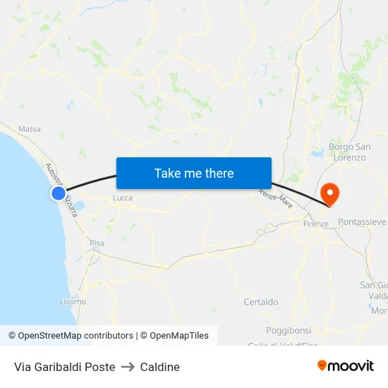 Via Garibaldi Post Office to Caldine map