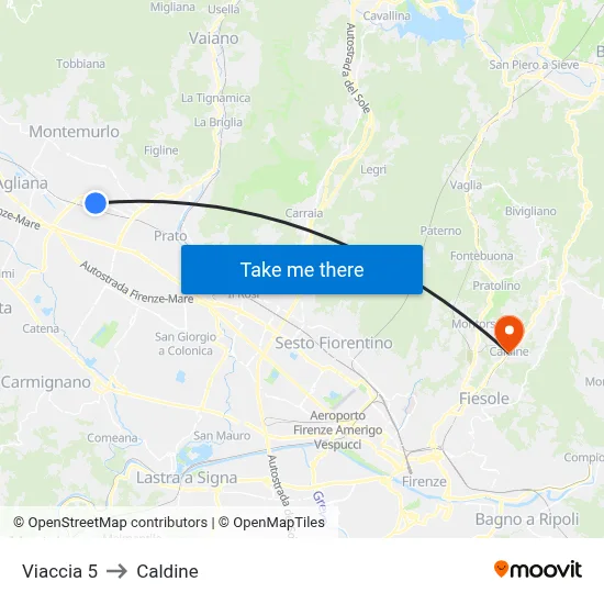 Viaccia 5 to Caldine map
