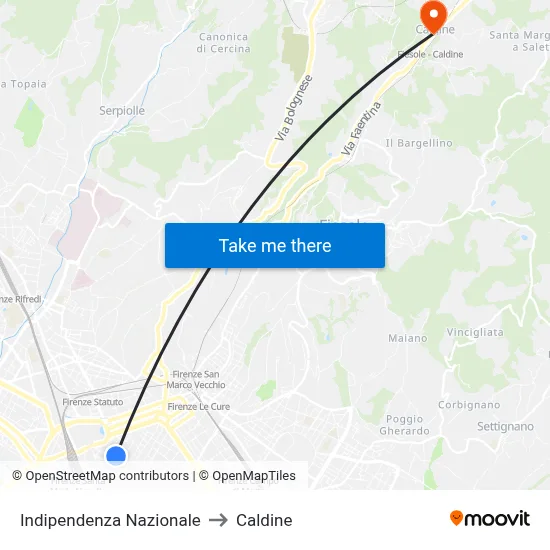 National Independence to Caldine map