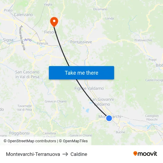 Montevarchi-Terranuova to Caldine map