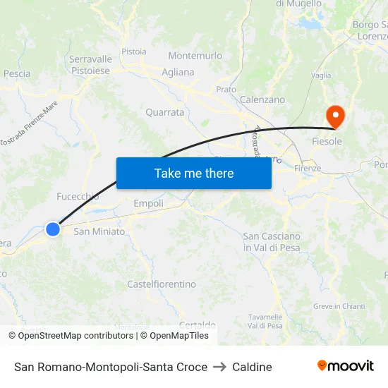 San Romano-Montopoli-Santa Croce to Caldine map