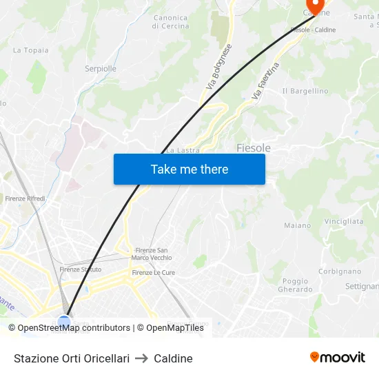 Orti Oricellari Station to Caldine map