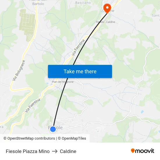 Fiesole Mino Square to Caldine map