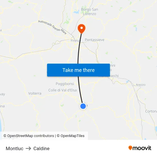 Montluc to Caldine map