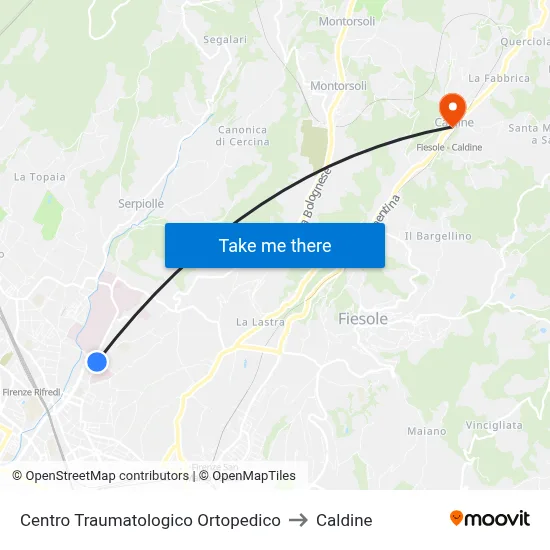 Orthopedic Trauma Center to Caldine map