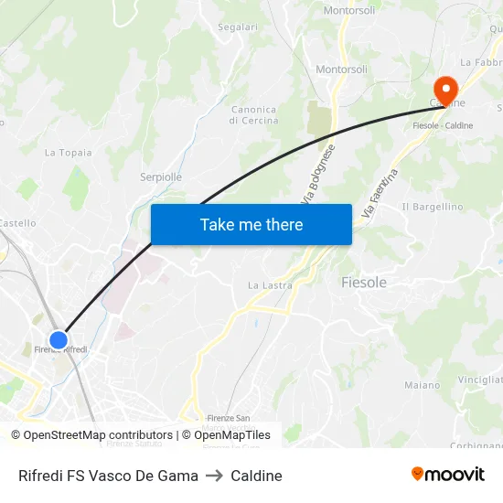 Rifredi Station Vasco De Gama to Caldine map