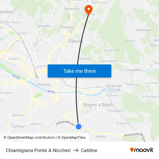 Chiantigiana Ponte A Niccheri to Caldine map