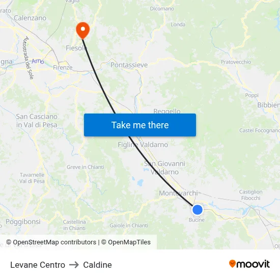 Levane Center to Caldine map