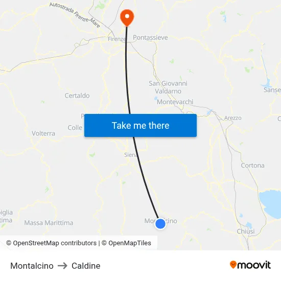 Montalcino to Caldine map