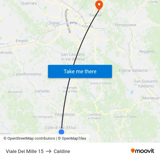 Viale Dei Mille 15 to Caldine map